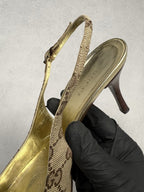 Gucci Vintage GG Monogram Canvas Slingback Pumps Leather Cap Toe EU 37