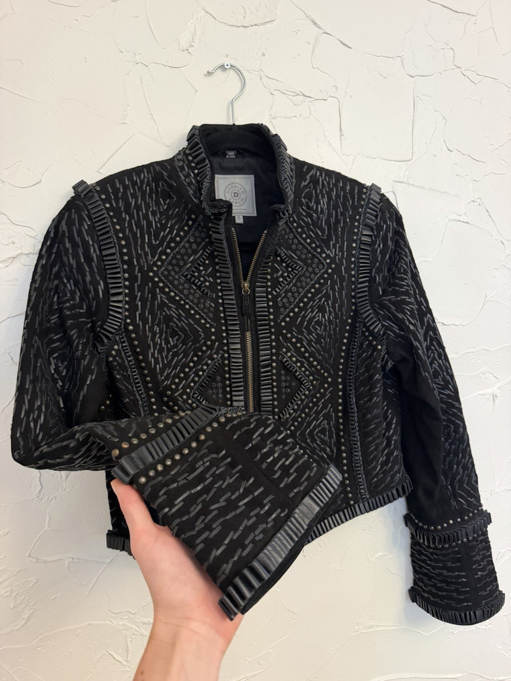 Double D Ranch Studded Leather Suede Jacket in Black, Size S