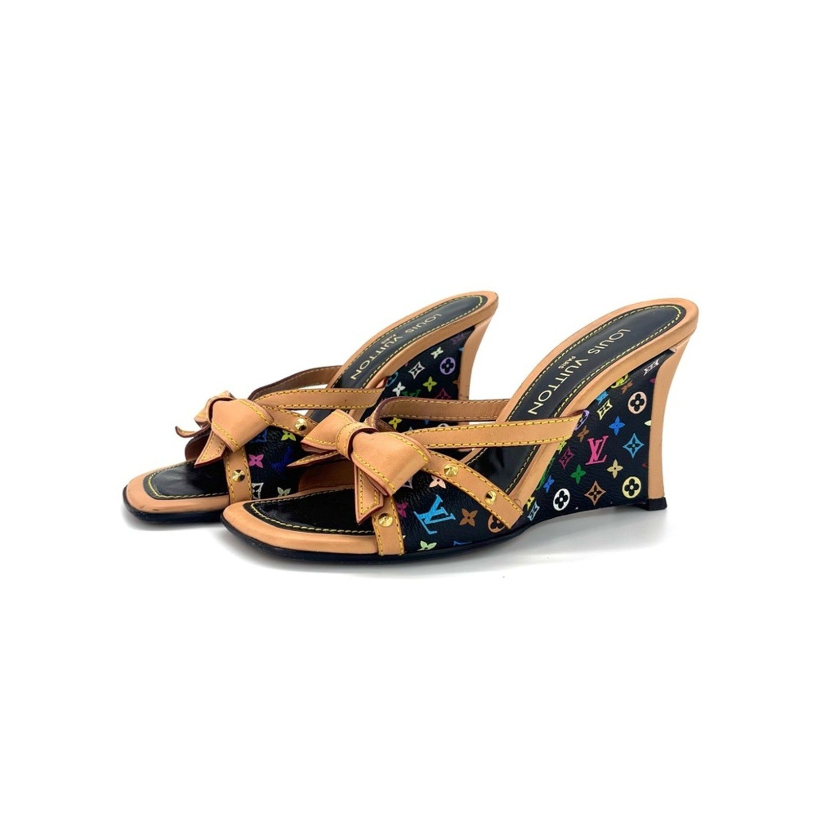 Louis Vuitton Takashi Murakami Retro Vintage Bow Monogram Wedge Sandals 37.5
