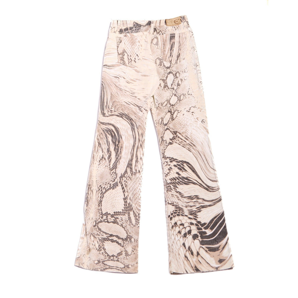 2000s Roberto Cavalli Grey and Ivory Python Snake Scale Print Jeans Size S W28
