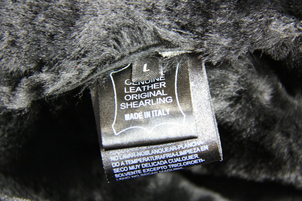 Leather Shearling Coat with Collar Black Gold Large