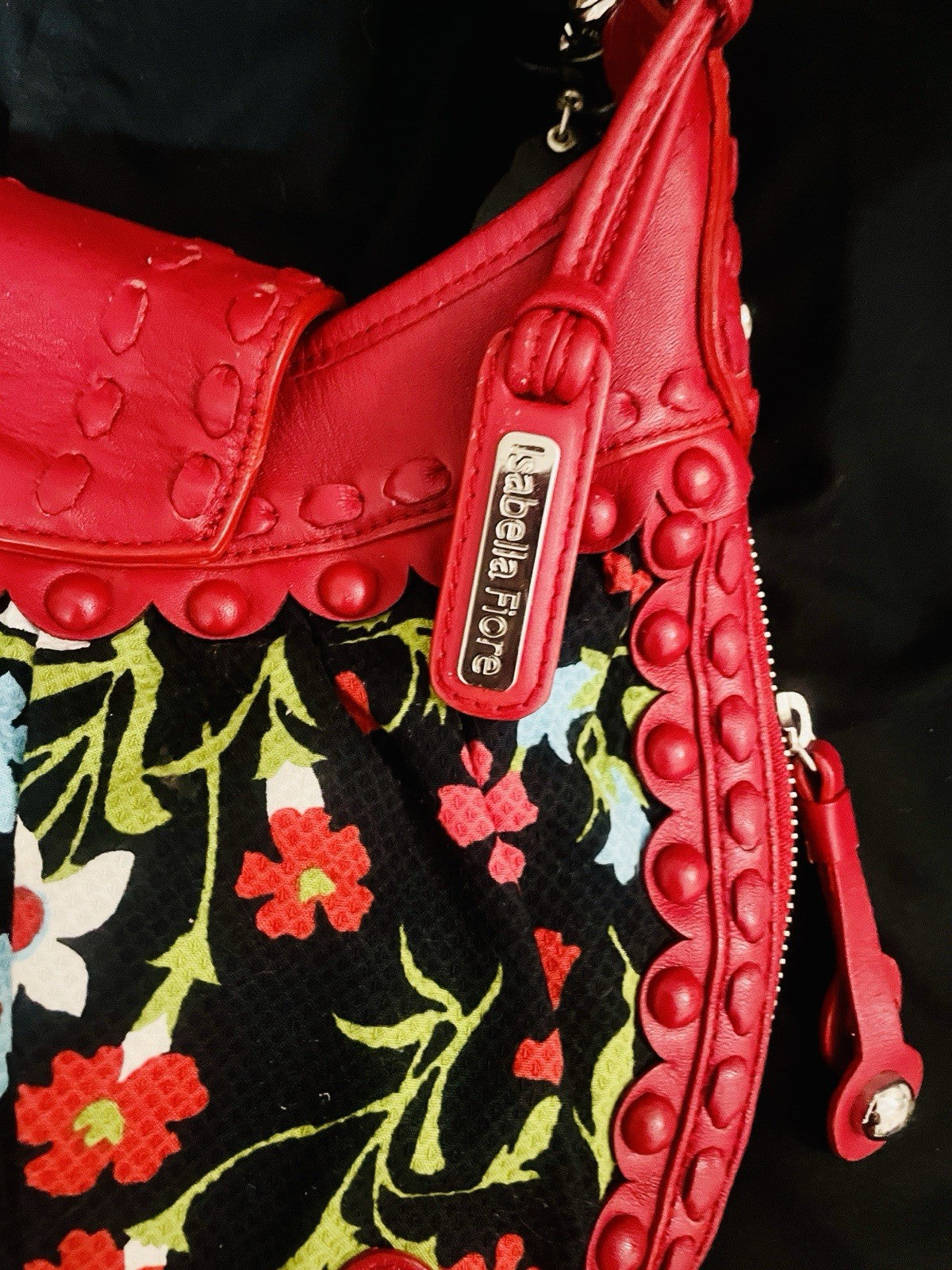 Isabella Fiore Red Floral Crescent Shoulder Bag