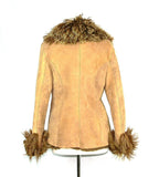 Leather Shearling Coat with Large Collar Natural XL