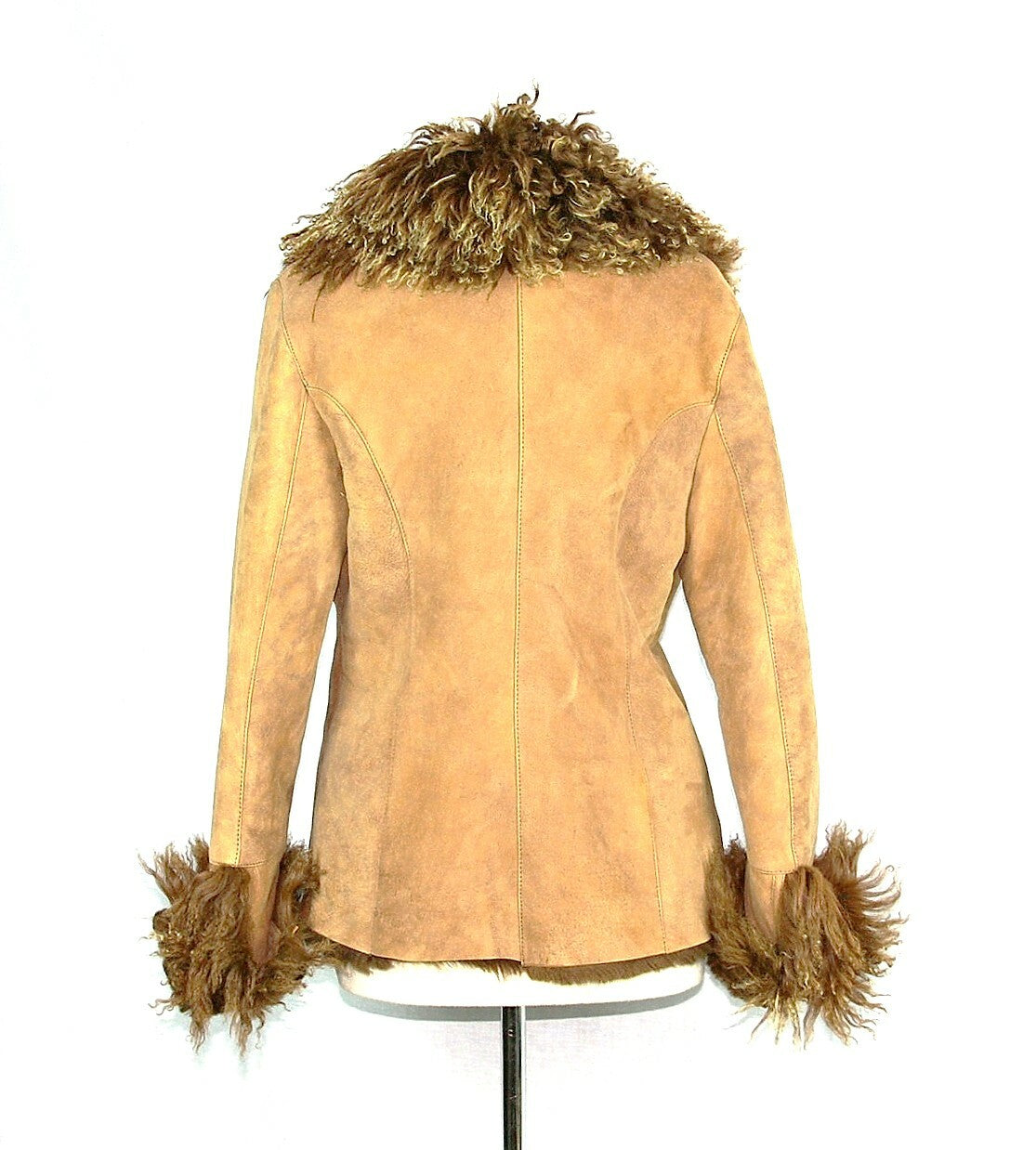 Leather Shearling Coat with Large Collar Natural XL