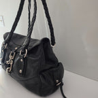 Francesco Biasia Large Black Leather Braided Shoulder Bag