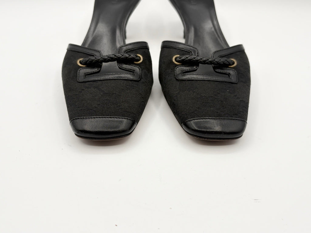 Gucci Black Canvas GG Monogram Kitten Heels with Braid Accent Size EU 35.5