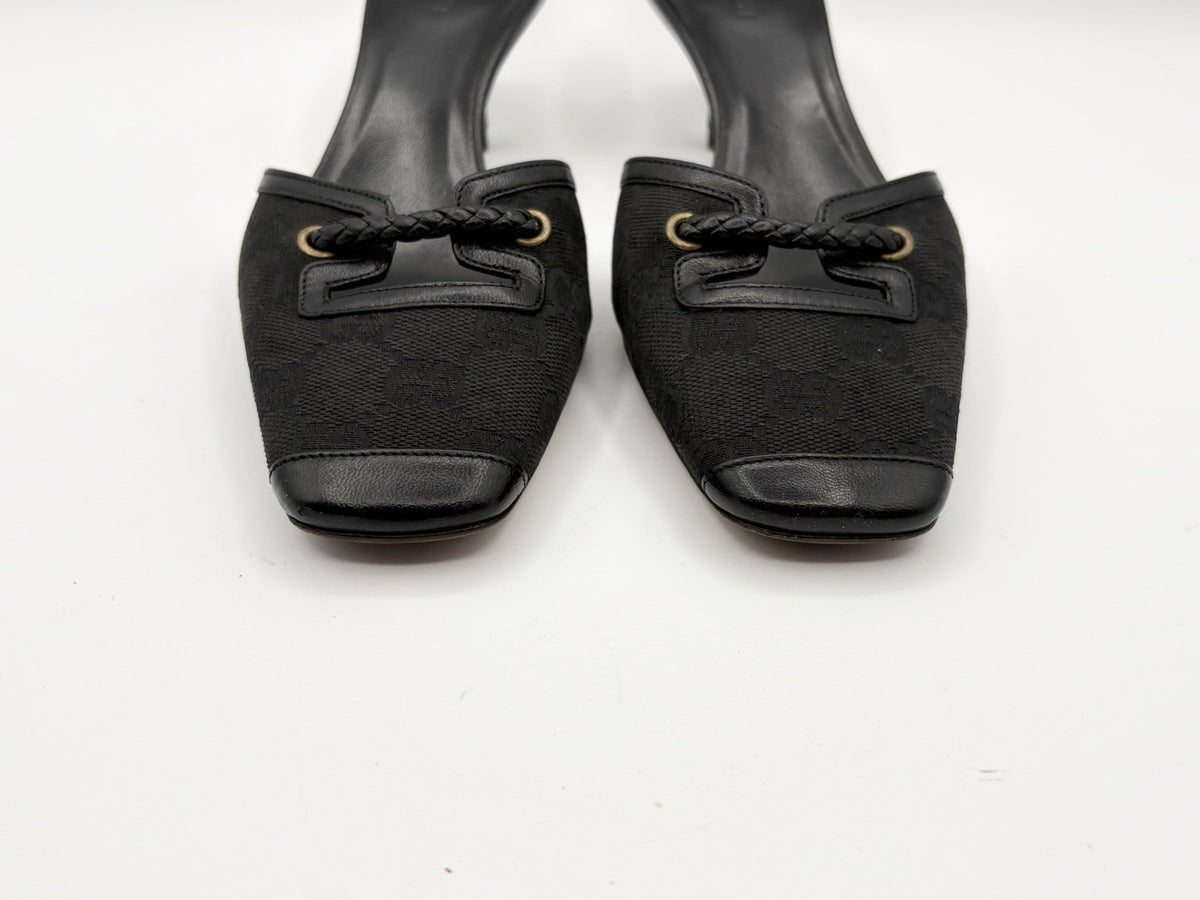 Gucci Black Canvas GG Monogram Kitten Heels with Braid Accent Size EU 35.5