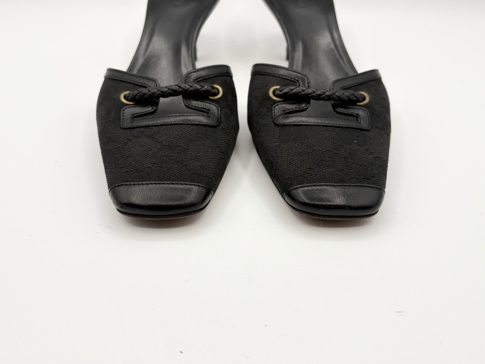 Gucci Black Canvas GG Monogram Kitten Heels with Braid Accent Size EU 35.5