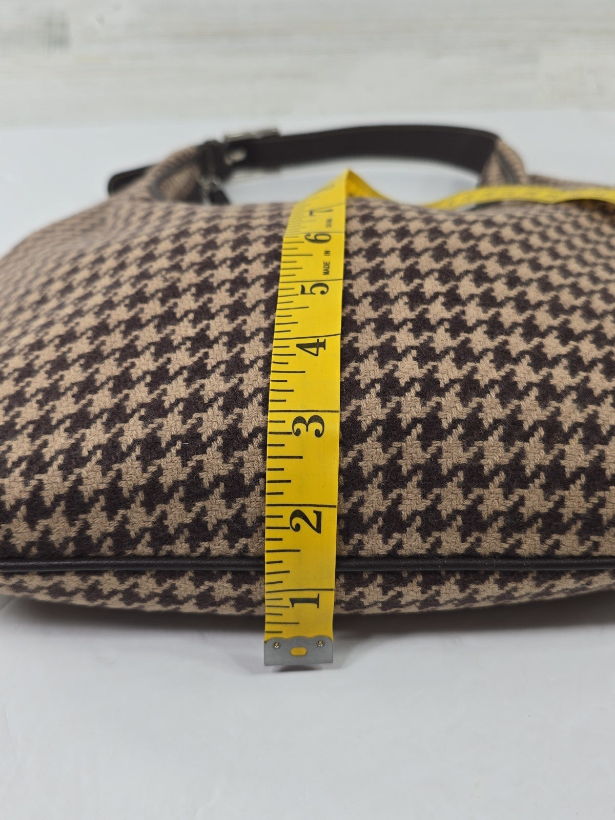 Lauren Ralph Lauren Brown Houndstooth Wool Blend Shoulder Bag Y2K