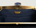 Vintage Judith Leiber Black Snakeskin Clutch Handbag Purse w. Lapis Lazuli Clasp