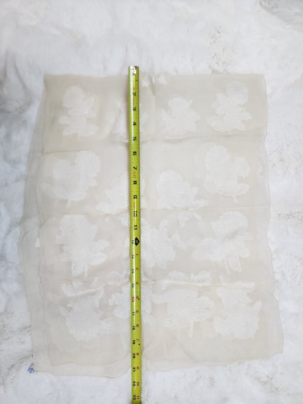 Antique Chiffon Silk Scarf Head & Neck Scarf Delicate Floral White Lace 1900's