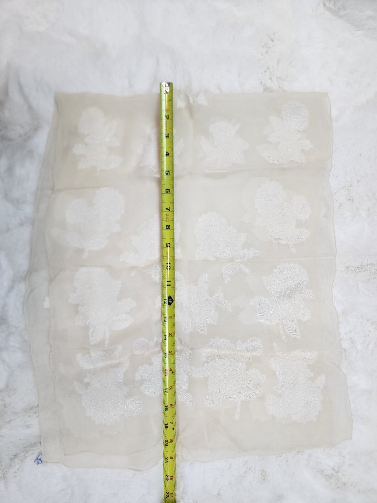 Antique Chiffon Silk Scarf Head & Neck Scarf Delicate Floral White Lace 1900's