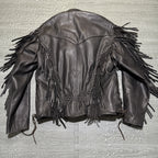 Vintage Route 66 Jacket Leather Fringe Front Zip Black Womens 12 Biker Rodeo