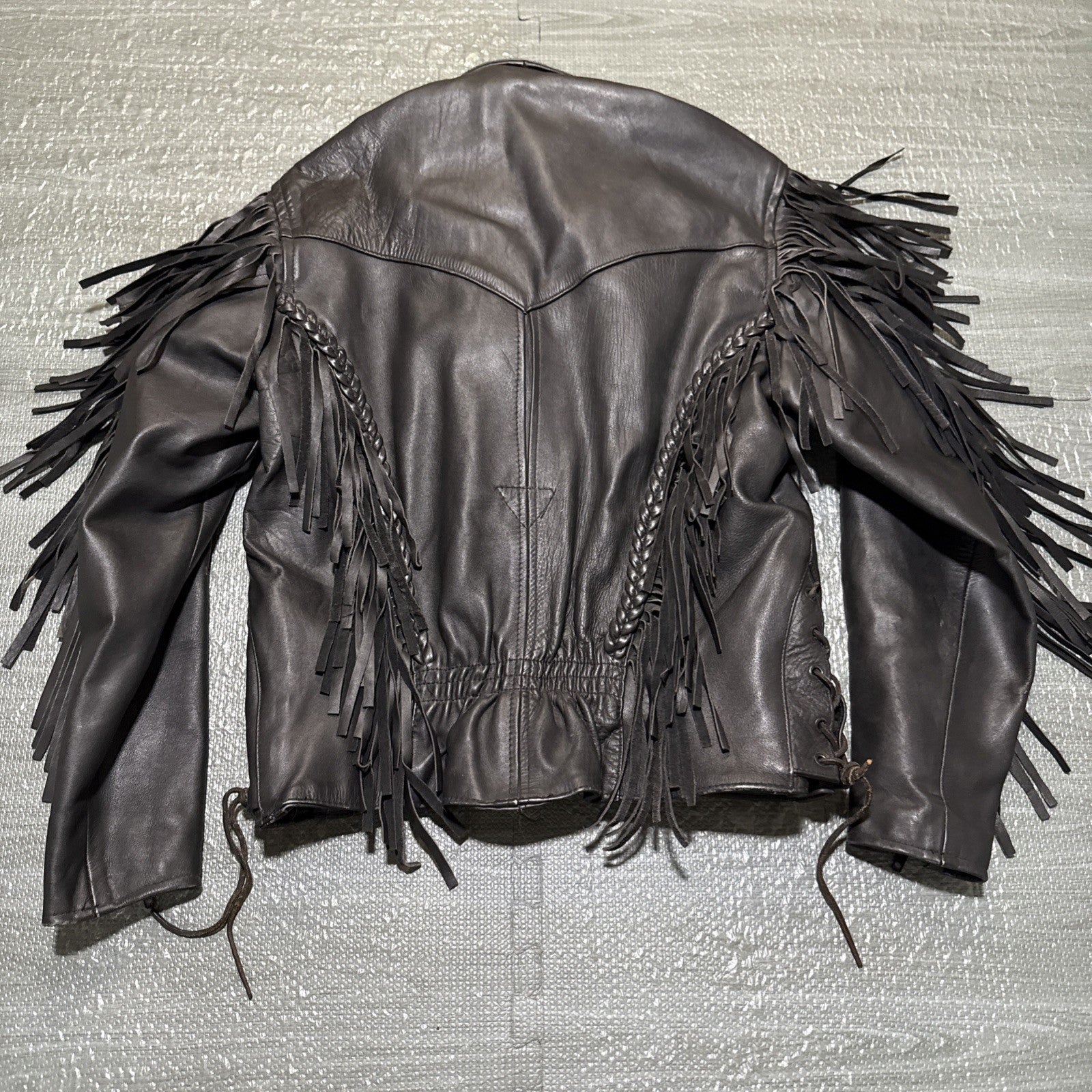 Vintage Route 66 Jacket Leather Fringe Front Zip Black Womens 12 Biker Rodeo