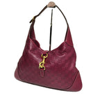 GUCCI Jackie Shima Leather Shoulder Bag Red Purple Hobo 153029