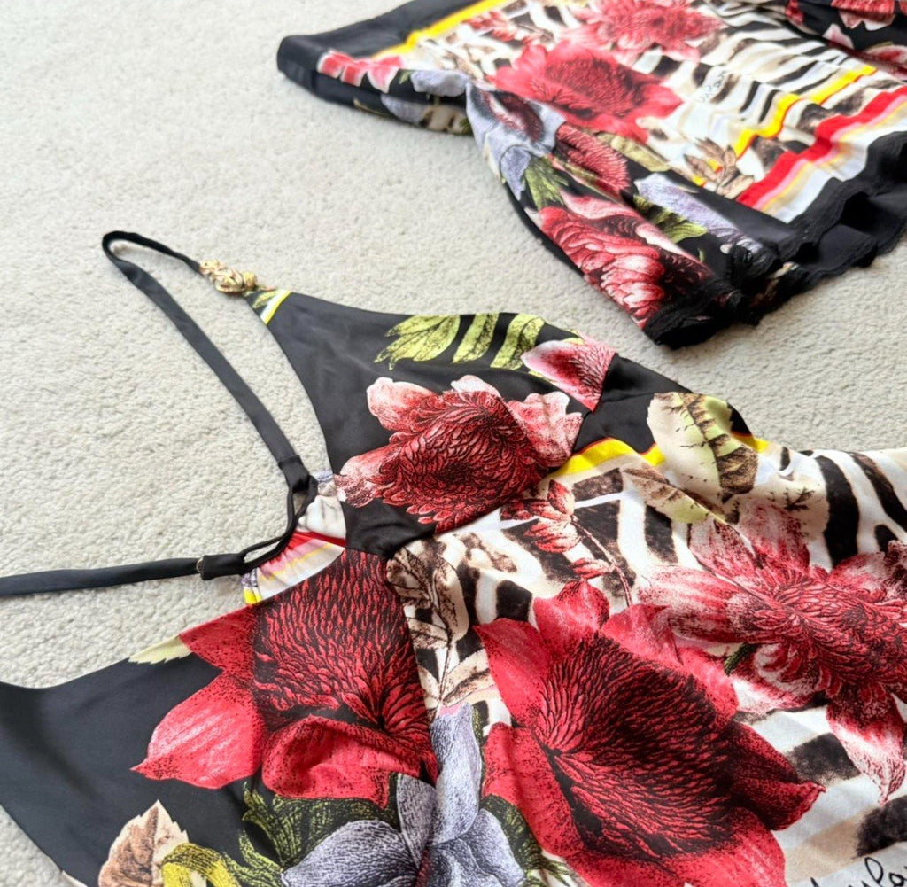 Roberto Cavalli SS03 Patchwork Zebra and Florals Top and Skirt Set Small