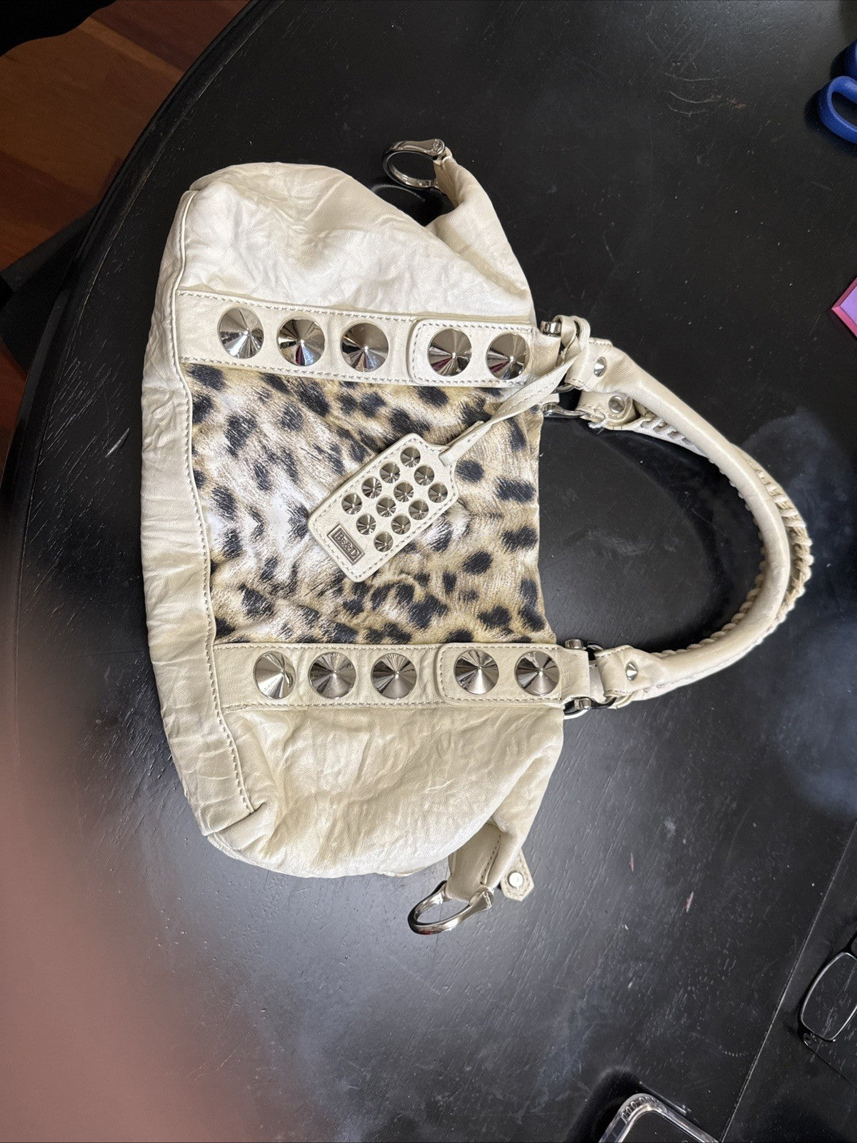 BE & D Garbo Natural Beige Leather Large Studded Tote