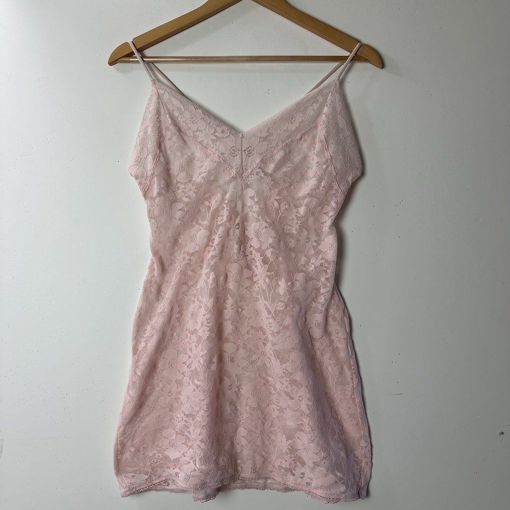 Victorias Secret Lace Chemise Pink Lingerie Slip Dress Babydoll Sheer Coquette M