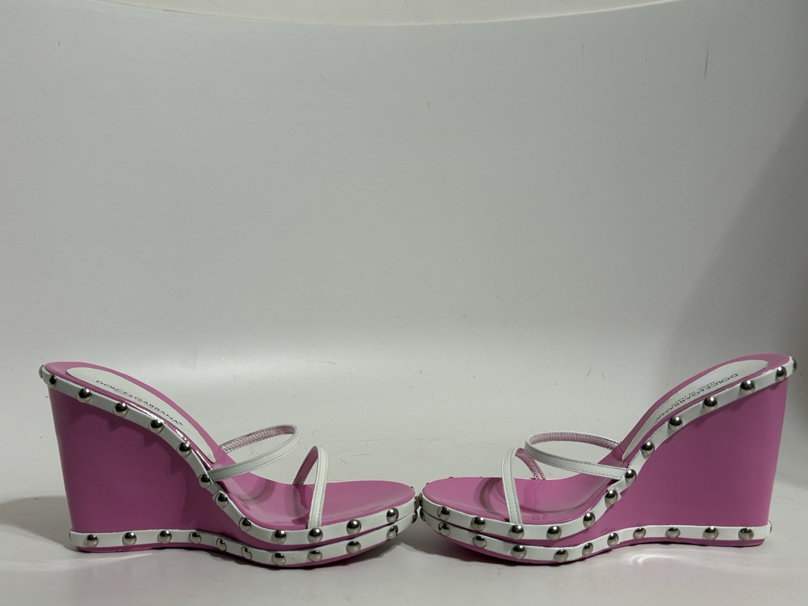 Vtg Dolce & Gabbana Pink Lucite Wedge Sandal Heels 35
