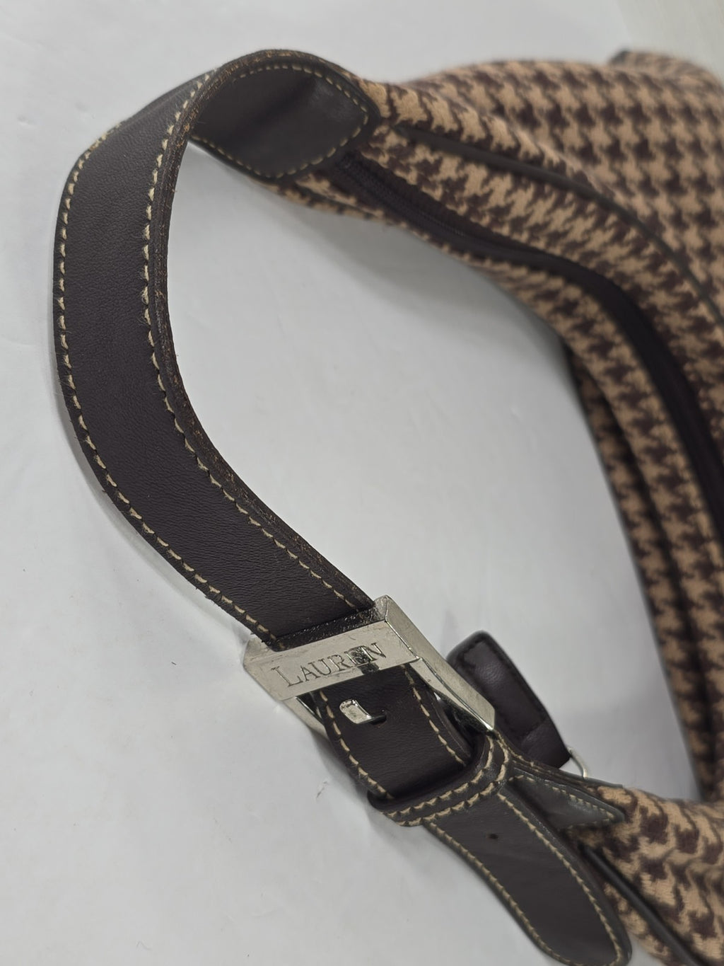 Lauren Ralph Lauren Brown Houndstooth Wool Blend Shoulder Bag Y2K