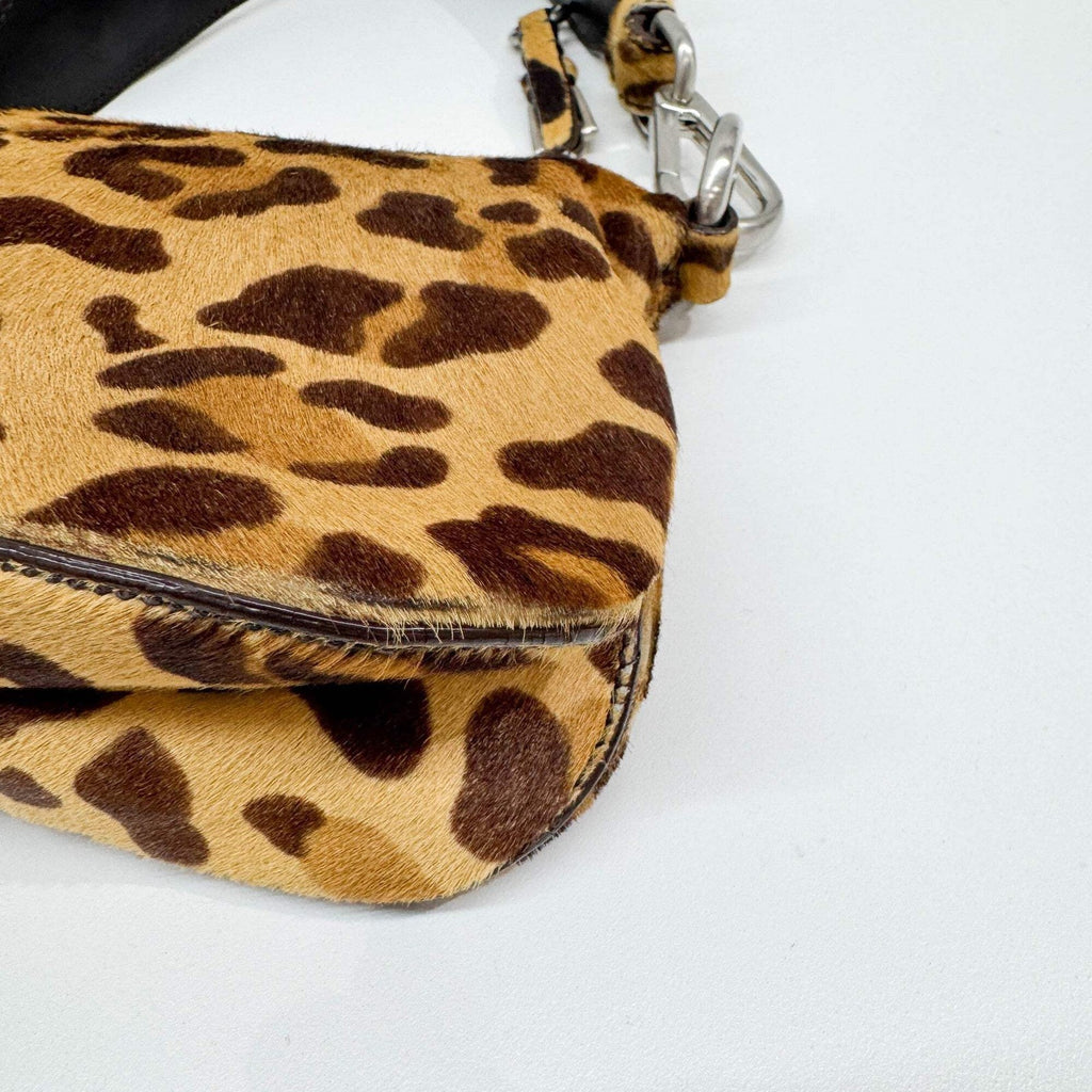 PRADA Brown Leopard Print Pony Hair Shoulder Bag