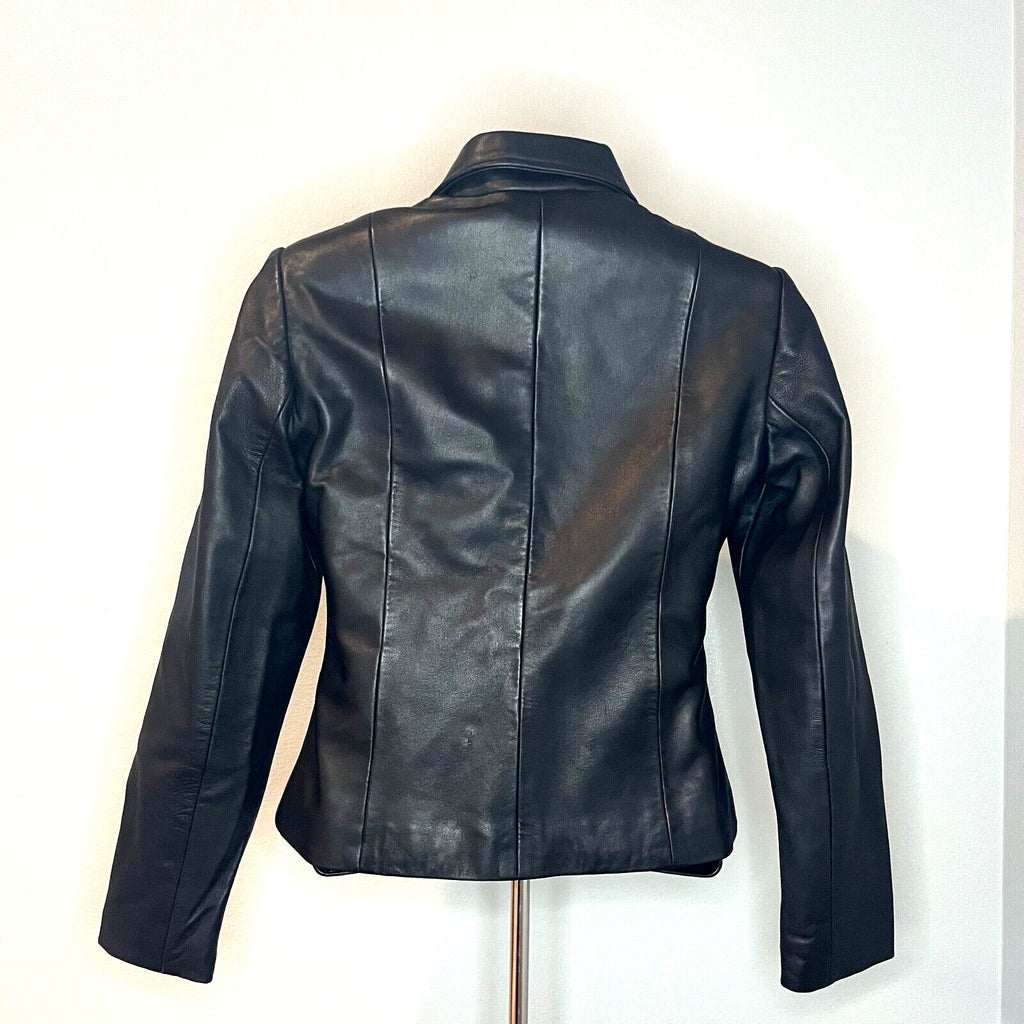 Vintage Black Leather Jacket American Base Womens Small Fitted Biker
