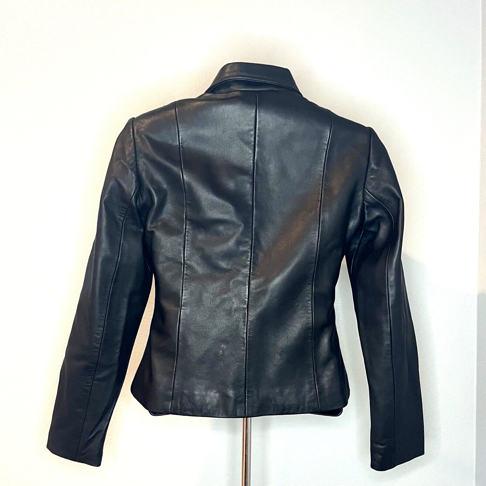 Vintage Black Leather Jacket American Base Womens Small Fitted Biker