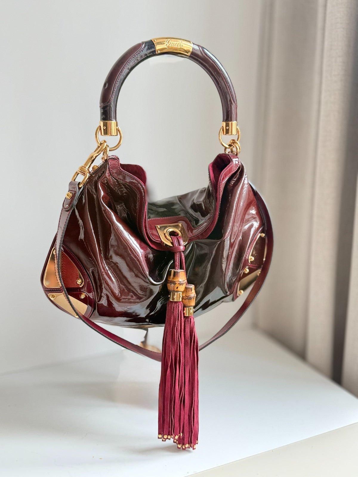 Gucci Indy Dark Red Patent Leather Hobo Bag