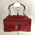 Vintage Gucci Suede Leather Horsebit Vanity Bag Burgundy