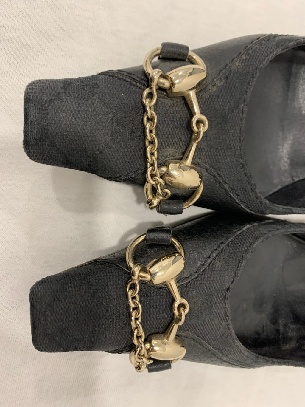 Gucci Vintage Horsebit Chain Pumps Black GG Monogram 37