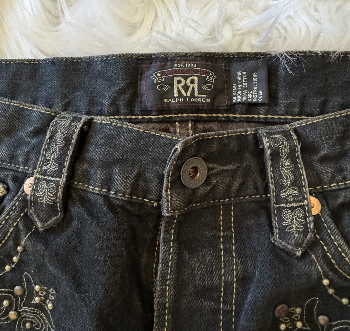 RRL Double RL Ralph Lauren New Studded Suede Denim Jeans Western 34