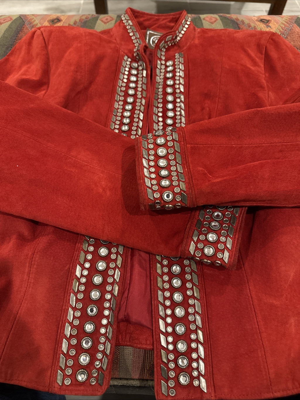 Double D Ranch Embellished Red Leather Jacket Sz S