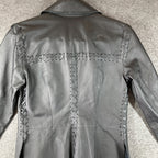 Vintage Newport News Leather Biker Shirt Womens 4 Black Lace Up Detail Snap