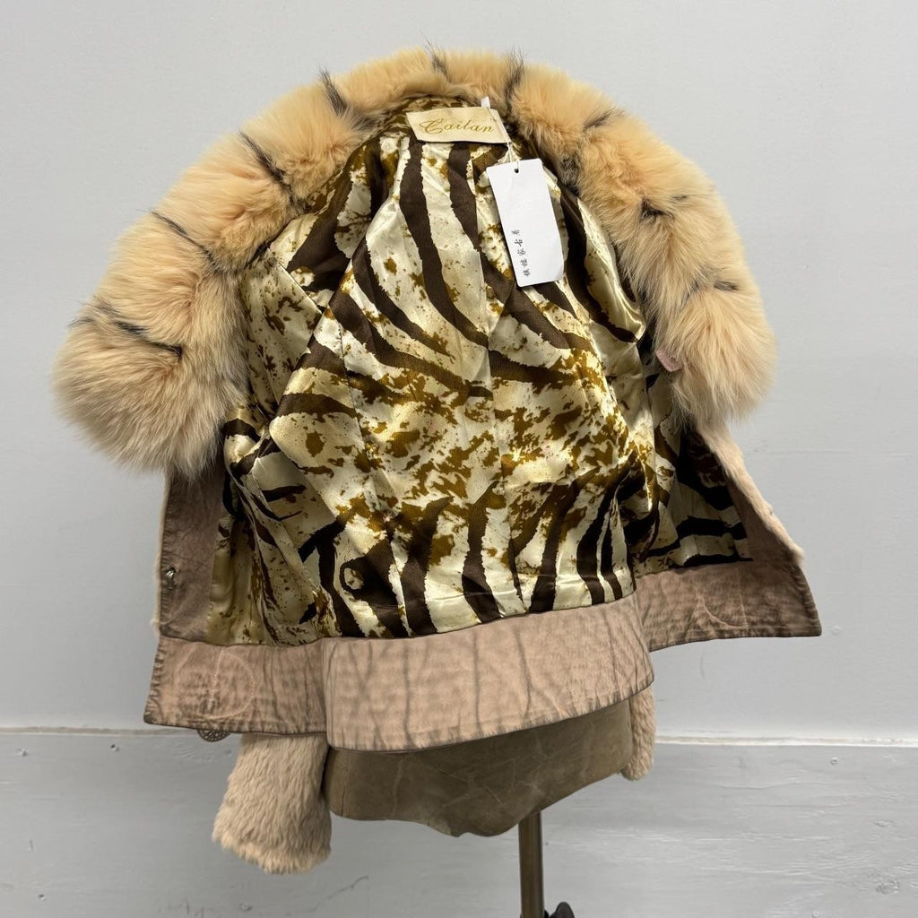 Vintage Y2K Pastel Pink Rabbit and Fox Fur Jacket