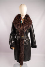 Penny Lane Belted Sheepskin Shearling Coat Size L