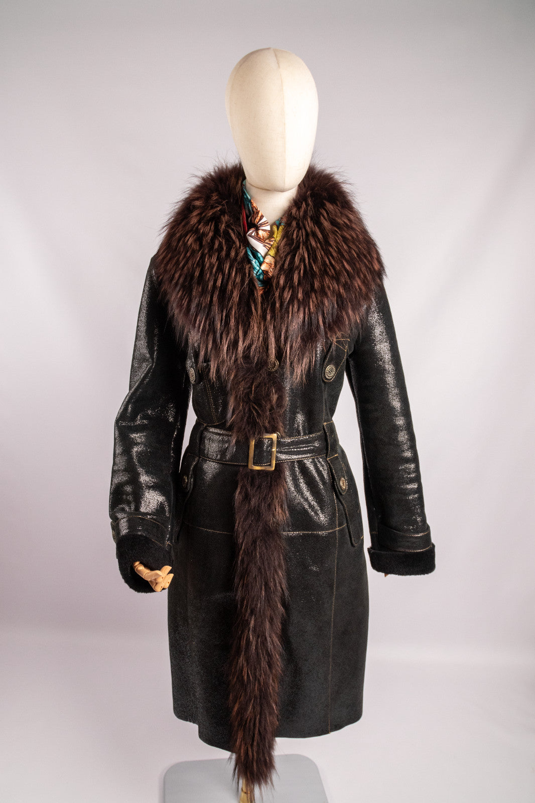 Penny Lane Belted Sheepskin Shearling Coat Size L