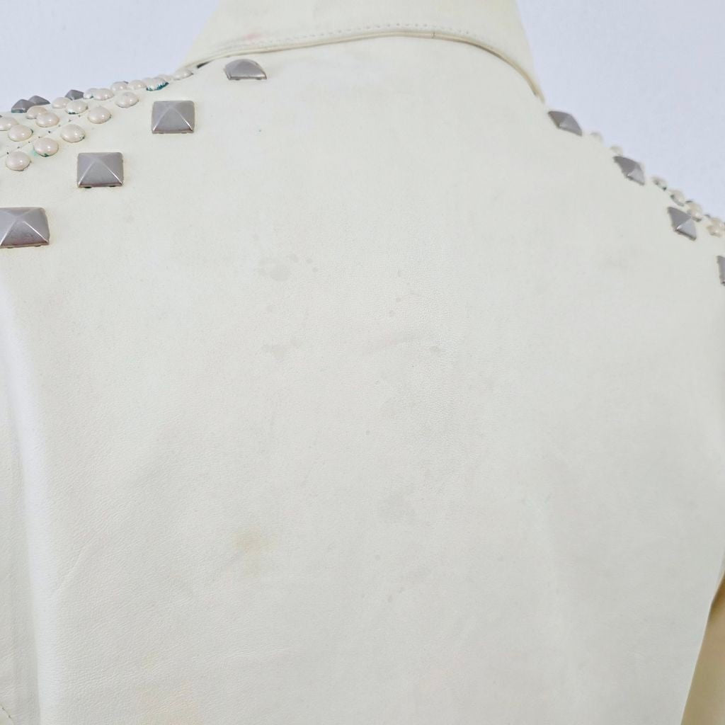 Double D Ranch Studded Ivory Leather Biker Jacket Medium