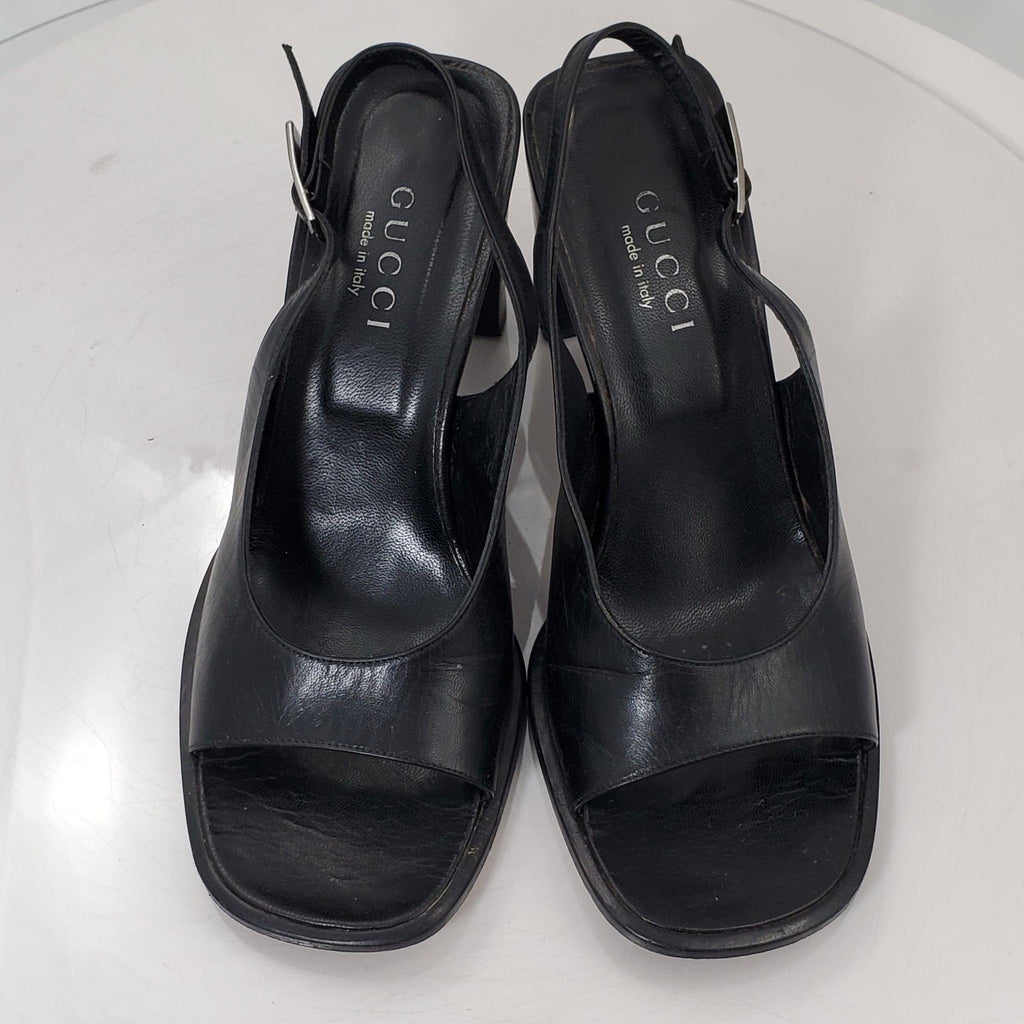 Gucci 1990s Black Leather Slingback Sandals Size 8.5
