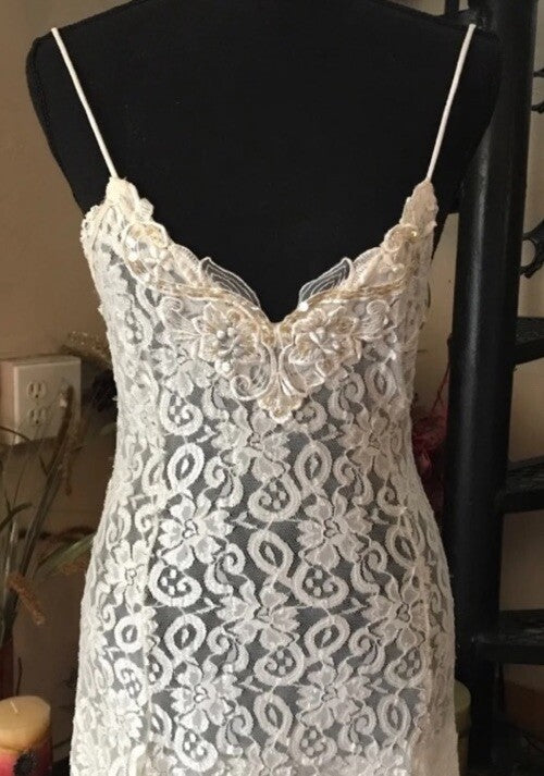 Chiffon Lace Vintage Shirley Of Hollywood Maxi Long Nightgown Full Slip Lingerie