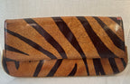 Vintage Francesco Biasia Tiger Stripe Leather Clutch Bag Italy Magnetic Snap