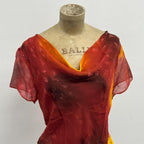 Vintage Y2K Ombré Sunset 100% Mulberry Silk Chiffon Top