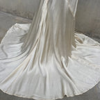 Vintage 1930s White Candlelight Silk Satin Gown Bias Cut Wedding Bridal Dress
