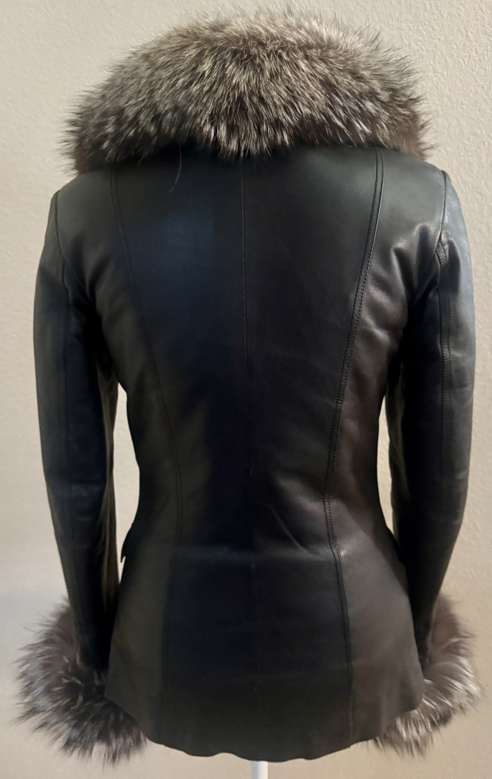 Italian Lamb Skin Leather Jacket with Removable Rabbit Insulation and Silver Fox Trim