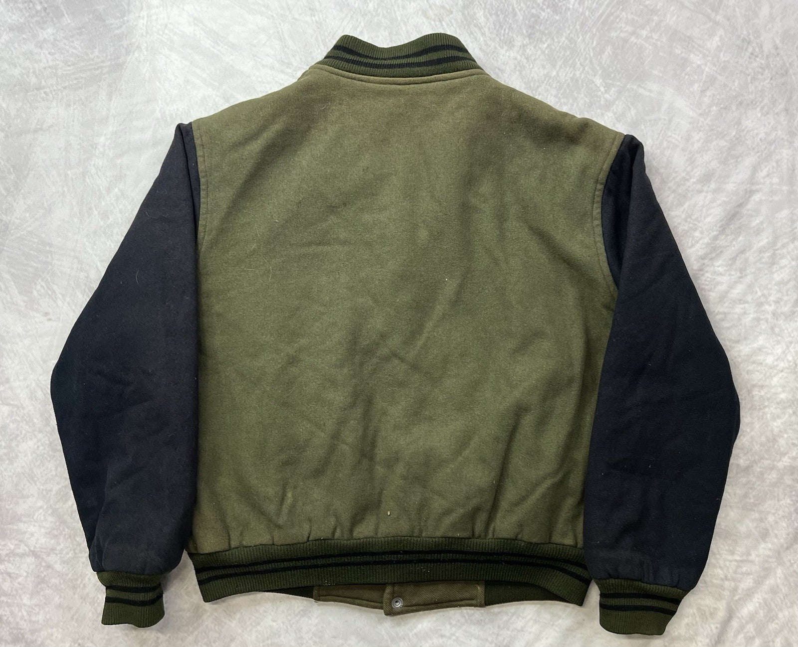 Vintage 90s Nike Air Black Olive Green Wool Varsity Bomber Jacket Size L/XL