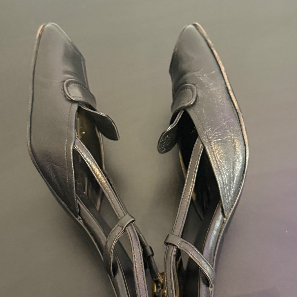Prada Black Leather Square Toe Slingback Pump Size 35.5