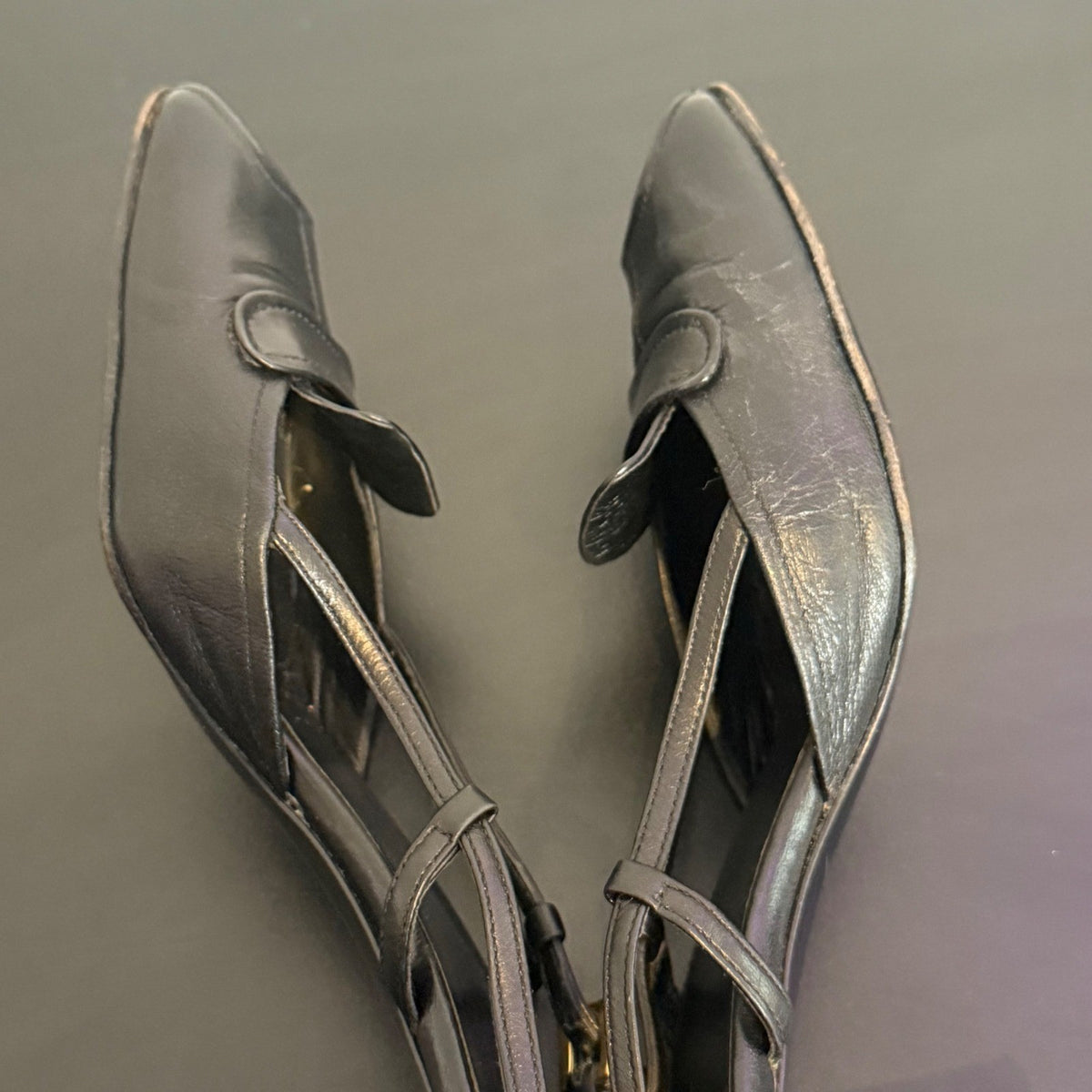 Prada Black Leather Square Toe Slingback Pump Size 35.5
