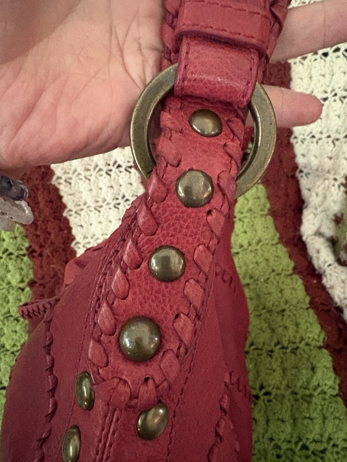 Isabella Fiore Audra Studded Leather Hobo Bag Red