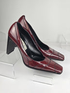 Vintage Casadei Red Patent Leather Block Heel Square Toe Pumps - Size 9