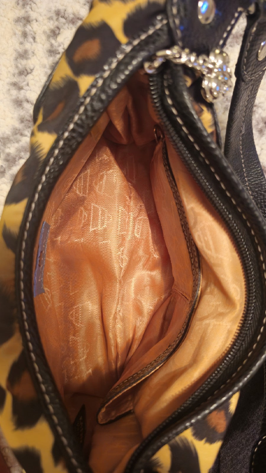 Kathy Van Zeeland Y2K Leopard Print Shoulder Bag with Studded Zipper