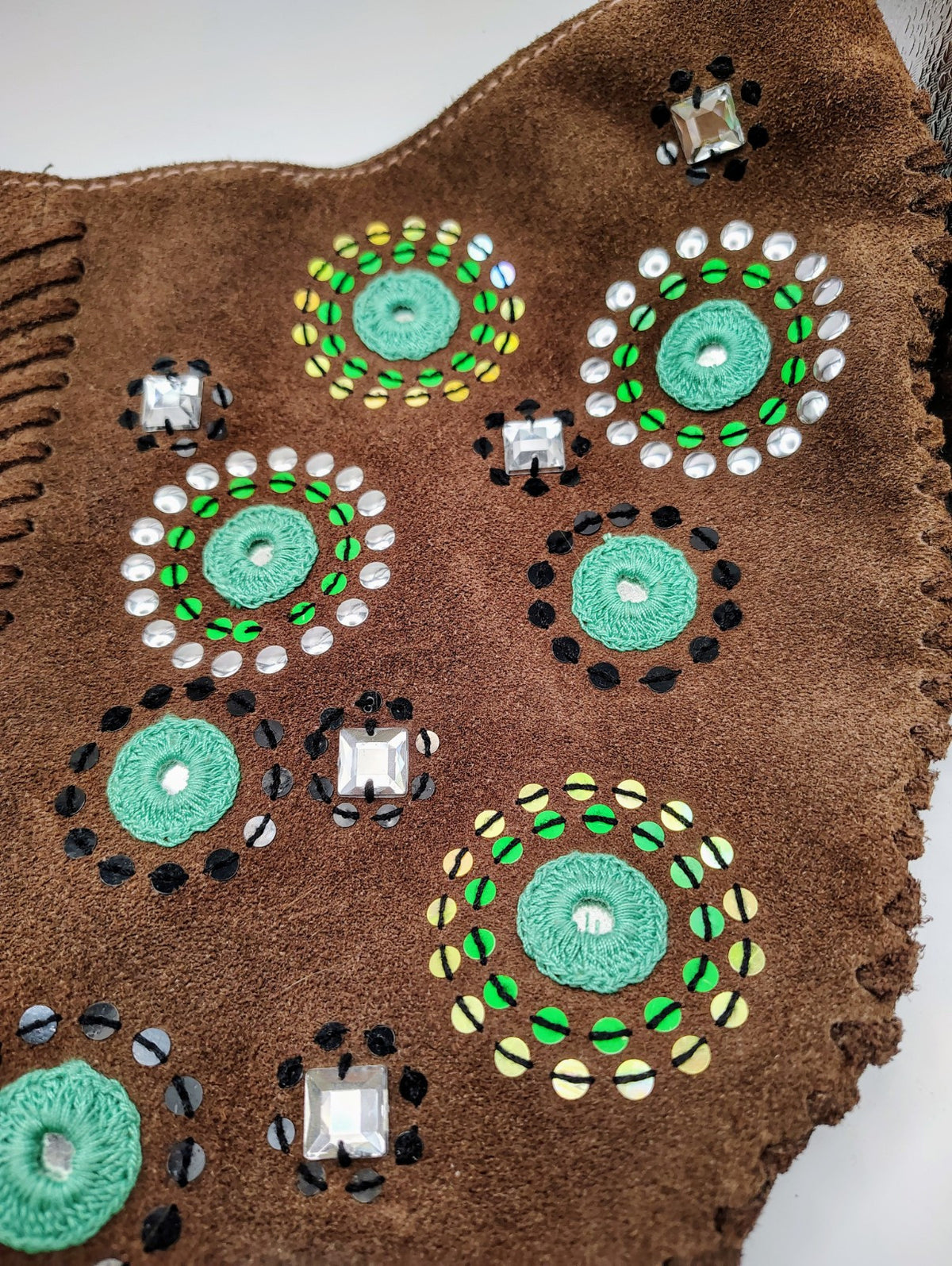 Gap Suede Shoulder Bag Brown and Blue Beaded Boho